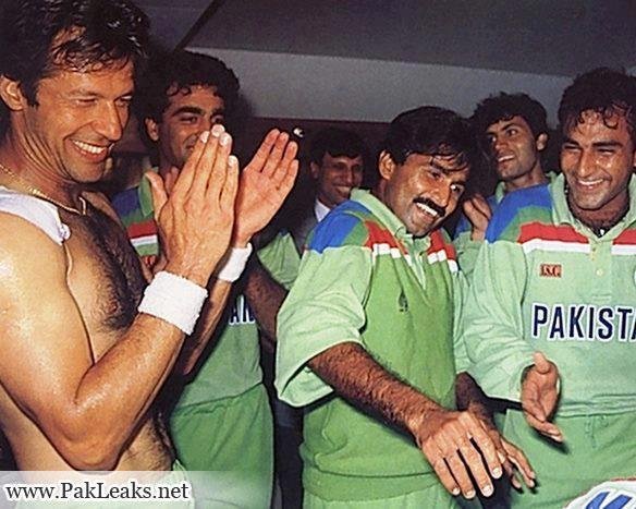 Pakistan Team during World cup 1992. Imran khan, Javed Miandad and Aamir Sohail in a jolly mood